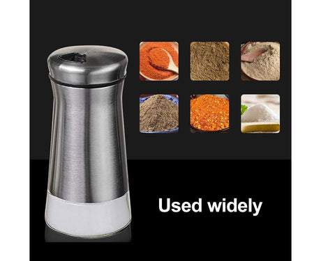 Salt Spice Shaker Dispenser Adjustable Pour Holes Stainless Steel Pepper Box Can-Silver