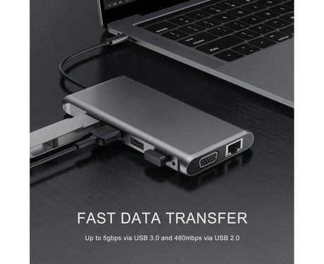 12 in 1 Multi-Interface Connection Type-C Expansion Dock Dual HDMI-compatible Converter - Grey
