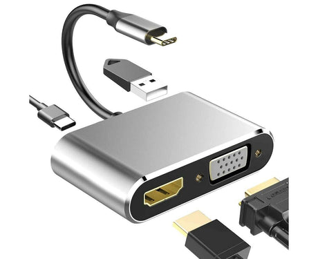 4 in 1 USB Type-C to  HDMI-compatible VGA Card Reader Ports Hub Adapter for MacBook Pro - Black