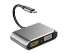 4 in 1 USB Type-C to  HDMI-compatible VGA Card Reader Ports Hub Adapter for MacBook Pro - Black