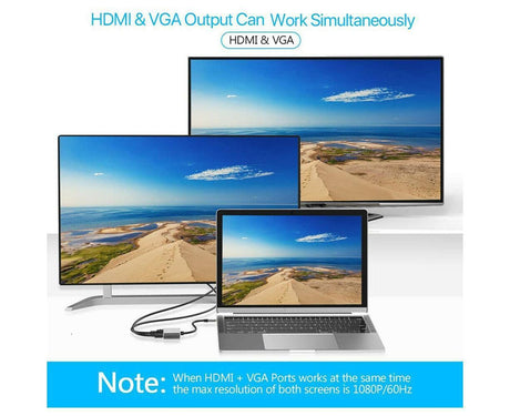 4 in 1 USB Type-C to  HDMI-compatible VGA Card Reader Ports Hub Adapter for MacBook Pro - Black
