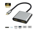 4 in1 Type C to Dual HDMI-compatible USB 3.0 4K Display Adapter Converter for MacBook Pro - Grey