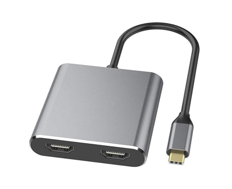 4 in1 Type C to Dual HDMI-compatible USB 3.0 4K Display Adapter Converter for MacBook Pro - Grey