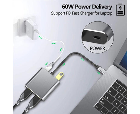 4 in1 Type C to Dual HDMI-compatible USB 3.0 4K Display Adapter Converter for MacBook Pro - Grey