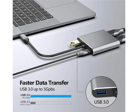 4 in1 Type C to Dual HDMI-compatible USB 3.0 4K Display Adapter Converter for MacBook Pro - Grey