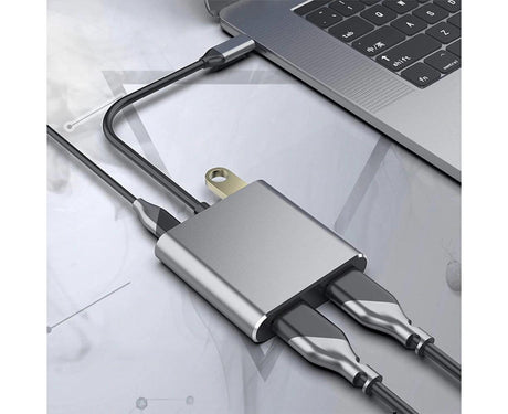 4 in1 Type C to Dual HDMI-compatible USB 3.0 4K Display Adapter Converter for MacBook Pro - Grey