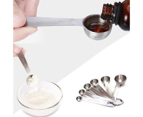6Pcs Stainless Steel Measuring Spoons Set Measure Baking Coffee Kitchen Tool