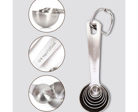 6Pcs Stainless Steel Measuring Spoons Set Measure Baking Coffee Kitchen Tool