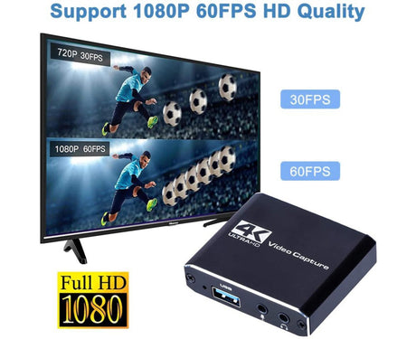 4K HDMI-compatible USB2.0 Video Capture Card Game Live Streaming Recording Box Adapter - Black