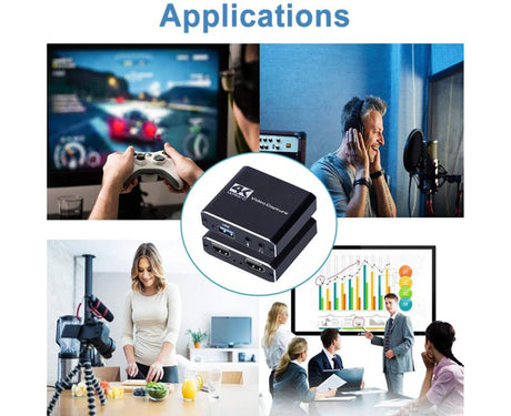 4K HDMI-compatible USB2.0 Video Capture Card Game Live Streaming Recording Box Adapter - Black