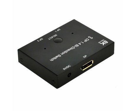 8K DP 1 In 2 Out Displayport Splitter Switch for HDTV Graphics Card Computer - Black