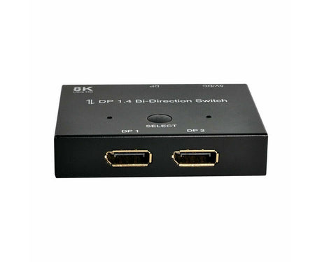 8K DP 1 In 2 Out Displayport Splitter Switch for HDTV Graphics Card Computer - Black