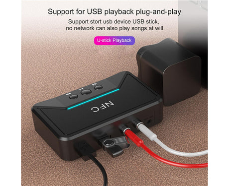 Car Wireless NFC Bluetooth-compatible 5.0 Receiver AV AUX HiFi Stereo Audio Music Adapter - Black