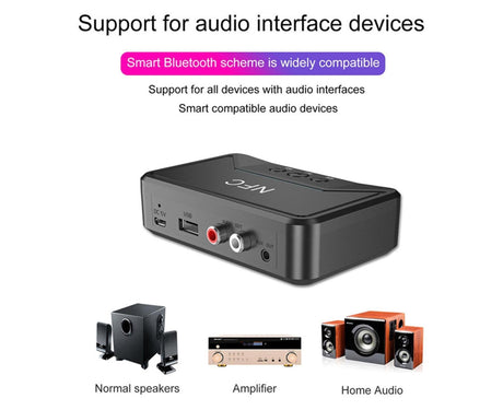 Car Wireless NFC Bluetooth-compatible 5.0 Receiver AV AUX HiFi Stereo Audio Music Adapter - Black