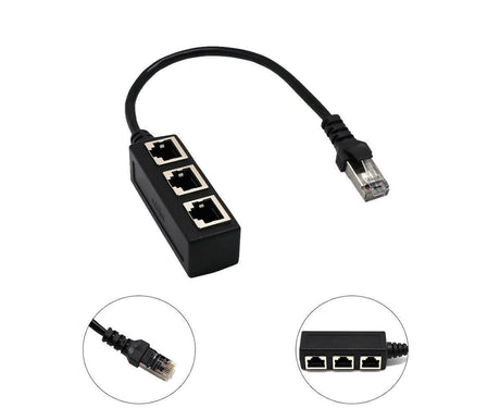 Ethernet Network RJ45 1 Male to 3 Female Connector Splitter Converter Cable - Black