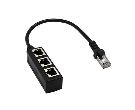 Ethernet Network RJ45 1 Male to 3 Female Connector Splitter Converter Cable - Black