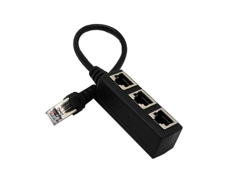 Ethernet Network RJ45 1 Male to 3 Female Connector Splitter Converter Cable - Black