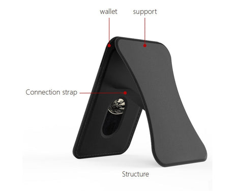 Folding Stand Reusable Multifunctional Adjustable Anti-drop Faux Leather Wallet Phone Stand for iPhone 13/12 Series - Black