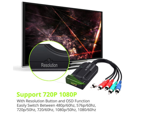 HDMI-compatible to 1080p Component Video YPbPr 5RCA RGB Converter Adapter R/L Audio Output - Black