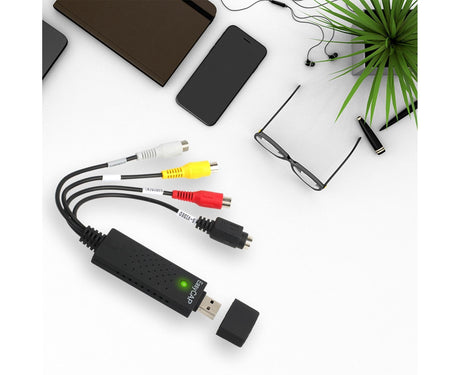 USB 2.0 Audio Video Grabber Scheda Capture VHS Card to DVD Adapter Converter - Black