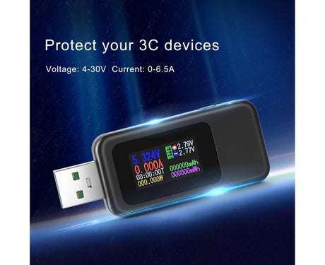 USB Tester LCD Digital Display Rapid Identification Plug And Play 160-Degree Wide Viewing Angle 65W/120W Charger Tester for Mobile Phone - Black