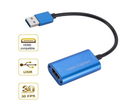 Video Capture Card Portable High Resolution Low Latency HDMI-compatible to USB 3.0 Game Capture Device for Live Streaming - Blue