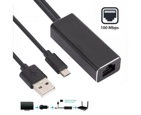 Wired Network Card High-speed Anti-interference Plug Play Micro USB2.0 10/100Mbps External WiFi Network Card for Desktop - Black
