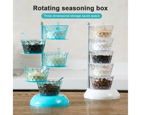 Kitchen Seasoning Bottles Boxes Plastic Frame Rotating Condiment Storage Rack-Light Blue 4 Layers