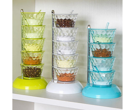 Kitchen Seasoning Bottles Boxes Plastic Frame Rotating Condiment Storage Rack-Light Blue 4 Layers