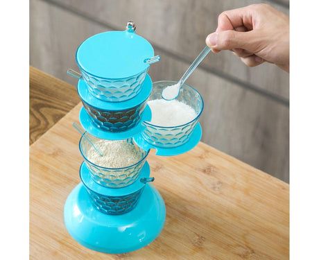 Kitchen Seasoning Bottles Boxes Plastic Frame Rotating Condiment Storage Rack-Light Blue 4 Layers