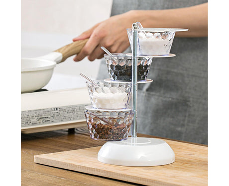 Kitchen Seasoning Bottles Boxes Plastic Frame Rotating Condiment Storage Rack-Light Blue 4 Layers