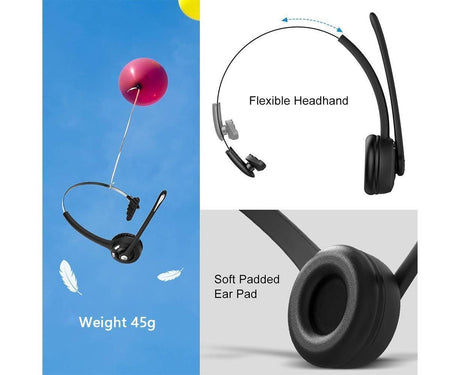 Bluetooth Headset - Office Wireless - Over the Head Bluetooth Earpiece with Mic