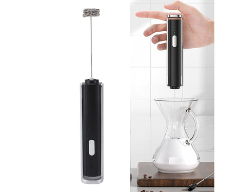 Handheld Milk Frother, Black, Dual Hoop Head, 3 Adjustable Gears, Electric Foam Maker for Coffee