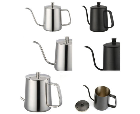 600ml Pour Over Kettle Coffee Maker Stainless Steel Gooseneck Drip Tea Pot Jug-Black 600ML