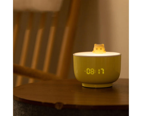 Alarm Clocks USB Powered Cats Teacup ABS LED Night Light Digital Clock for Desk - Yellow