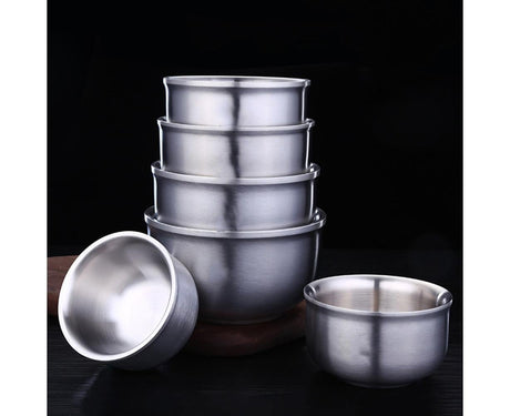 Stainless Steel Double Wall Insulated Round Rice Soup Bowl Kitchen Tableware-12.5cm