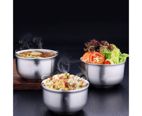 Stainless Steel Double Wall Insulated Round Rice Soup Bowl Kitchen Tableware-12.5cm