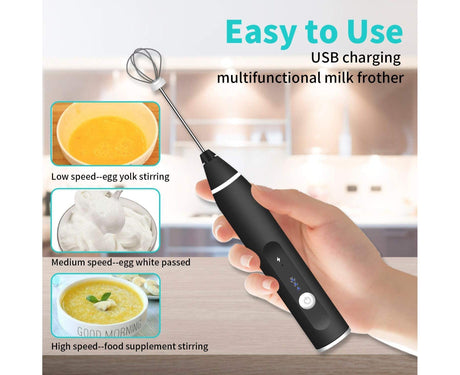 Electric milk frother,USB rechargeable milk frother 2 in 1 Hand-held battery-operated milk frother