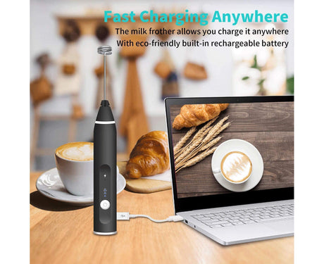 Electric milk frother,USB rechargeable milk frother 2 in 1 Hand-held battery-operated milk frother