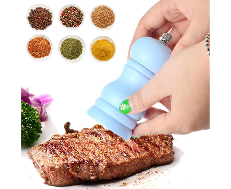 Pepper Grinder Food Grade Rust-proof Wood Handheld Pepper Salt Condiment Grinder for Home-Blue