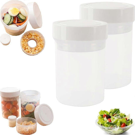 2pcs Leakproof Salad Jars 3in1 with Dressing Cup Container for Meal Prep Lunch