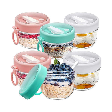 6pcs 20oz Overnight Oats Containers with Lids & Spoons Leakproof Yogurt Salad Jars