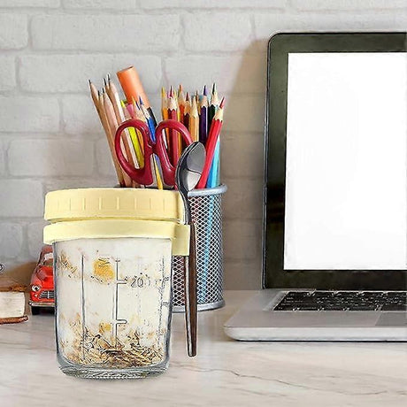 Oats Jars with Lids & Spoon Breakfast On The Go Cups Airtight Large Storage Jars