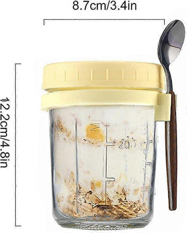 Oats Jars with Lids & Spoon Breakfast On The Go Cups Airtight Large Storage Jars