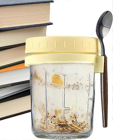 Oats Jars with Lids & Spoon Breakfast On The Go Cups Airtight Large Storage Jars