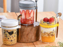 1pc 350ml Glass Oats Container with Lid & Spoon Salad Jar Cup White
