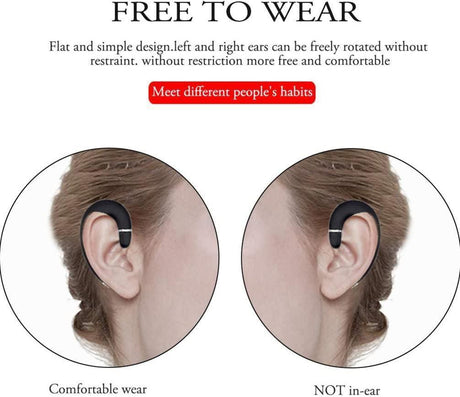 Ear Hook Wireless Headphone - Non Ear Plug - Noise Cancelling Single Ear Headset with Case