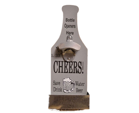 1Pc Retro Creative Wall Mounted Beer Style Decorative Hanger Bottle Opener-Grey
