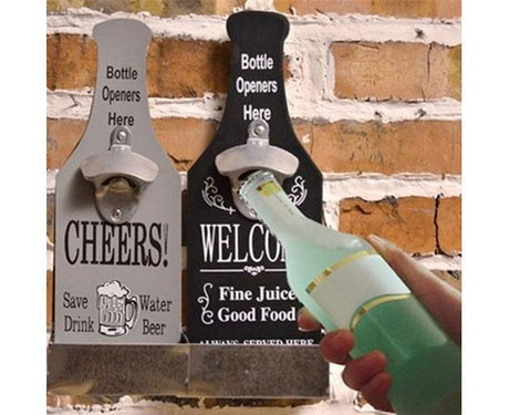 1Pc Retro Creative Wall Mounted Beer Style Decorative Hanger Bottle Opener-Grey