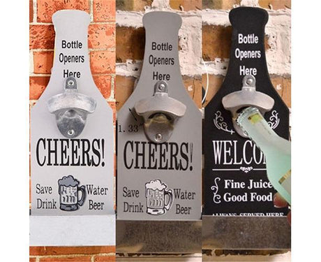 1Pc Retro Creative Wall Mounted Beer Style Decorative Hanger Bottle Opener-Grey